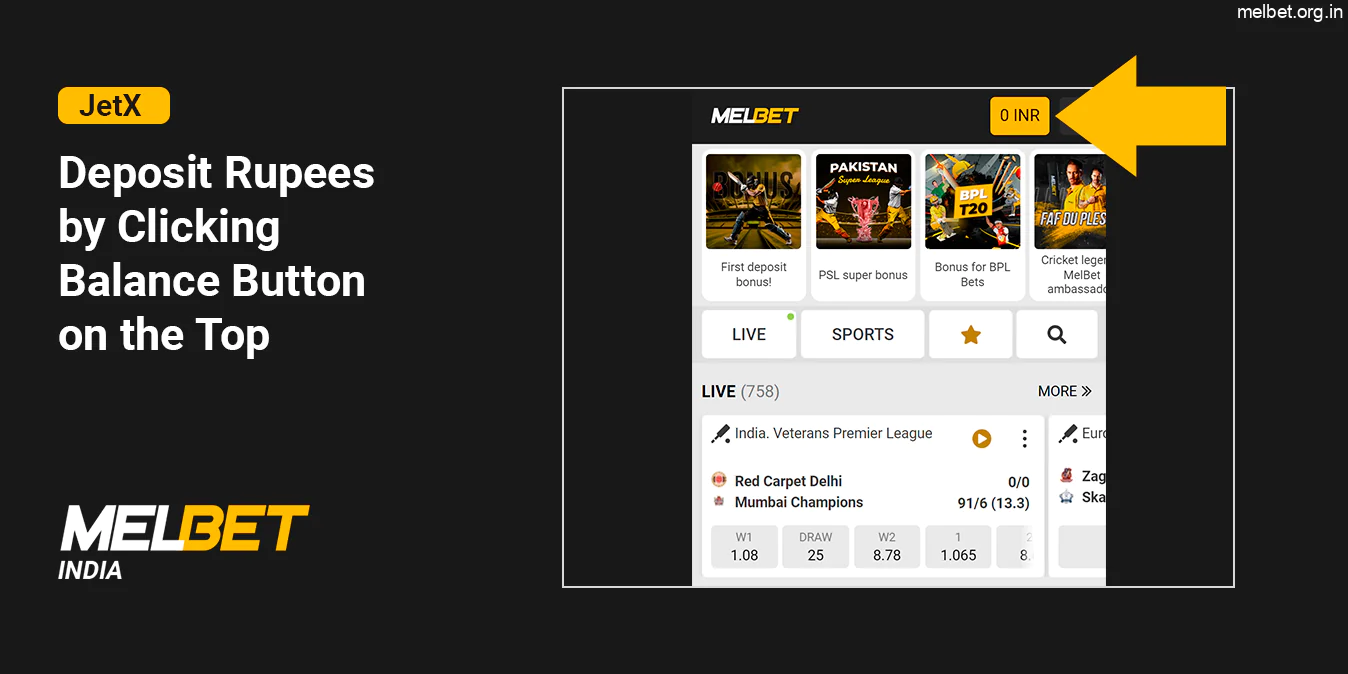 Deposit Indian Rupees to your Melbet Account to Start Playing JetX